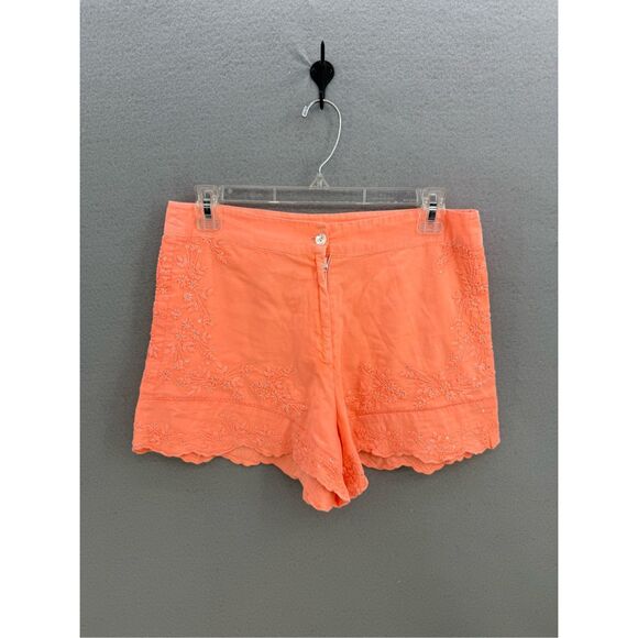Juliet Dunn London Womens Orange Tonal Hand Embroidery High Waist Shorts Size 6 - Picture 1 of 11